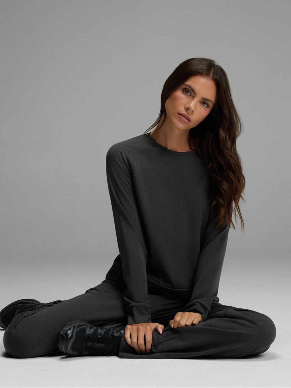 Cozy Earth Women’s Brushed Bamboo Crewneck Top in Charcoal